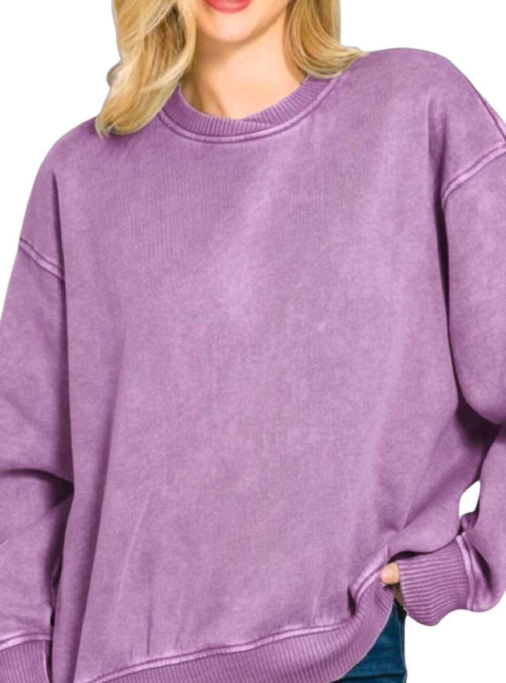 NEW ZENANA mineral wash stitched sweatshirt in lavender